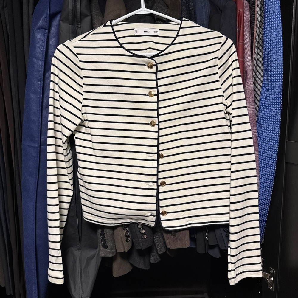 Mango Striped Button-Up Cardigan